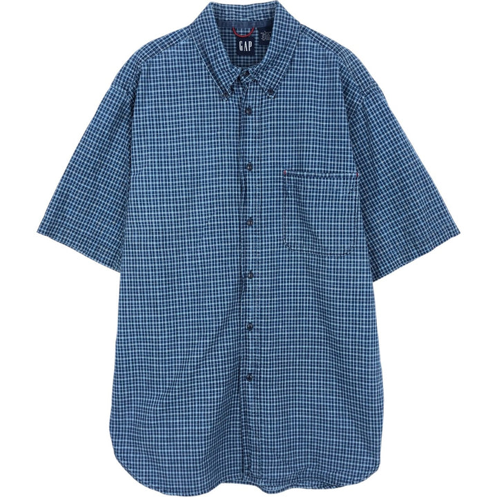 90'S GAP Old Gap Short Sleeve Button Down Check Shirt Men's L Size Vintage cotton blue type Vintage Second Hand