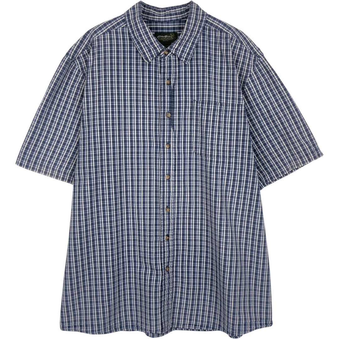 Eddie Bauer seersucker short-sleeved cotton check shirt, men's size XL. cotton blue type Vintage Second Hand