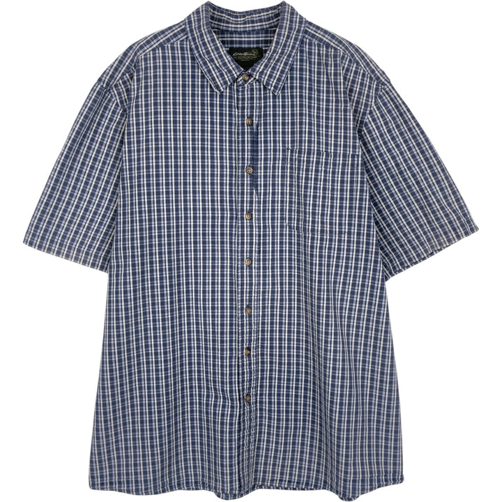 Eddie Bauer seersucker short-sleeved cotton check shirt, men's size XL. cotton blue type Vintage Second Hand
