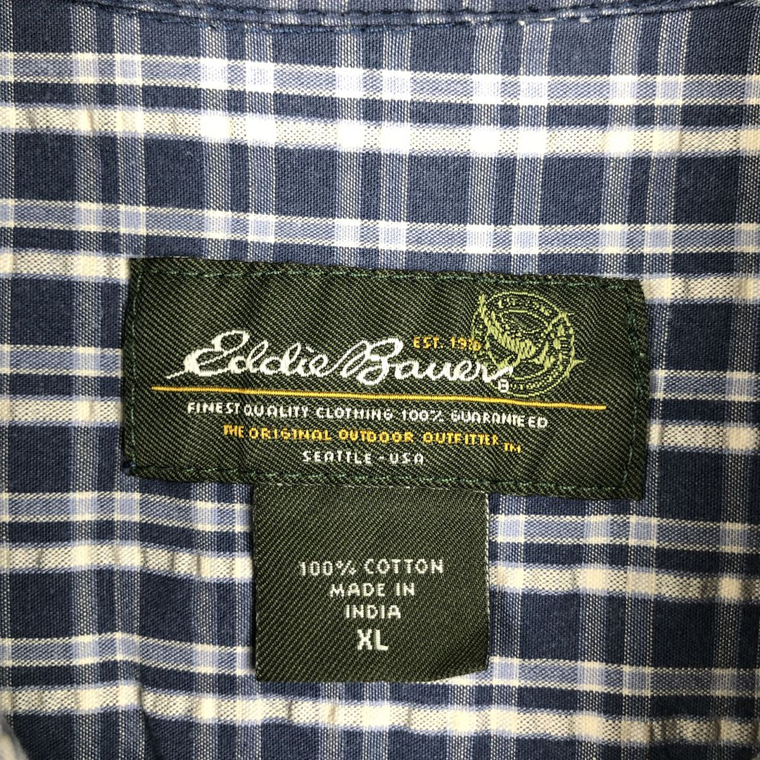 Eddie Bauer seersucker short-sleeved cotton check shirt, men's size XL. cotton blue type Vintage Second Hand