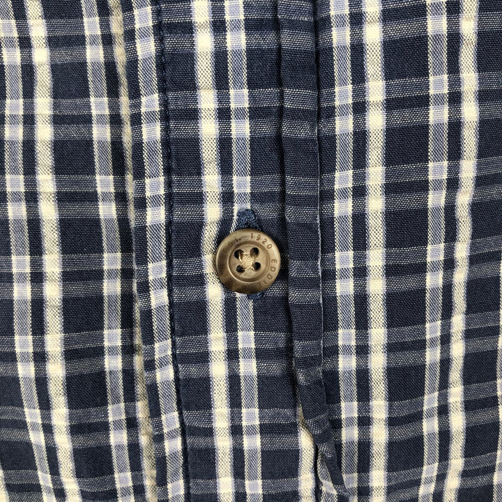 Eddie Bauer seersucker short-sleeved cotton check shirt, men's size XL. cotton blue type Vintage Second Hand
