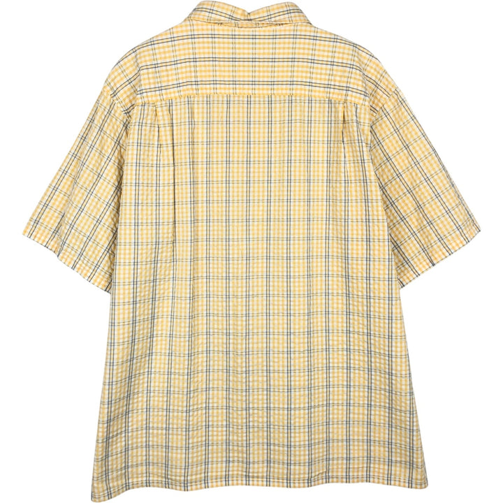 90s-00'S L.L.Bean Seersucker Short-Sleeve Cotton Check Shirt, Boxy Shirt, Men's Size L (Equivalent), Vintage cotton yellow type Vintage Second Hand