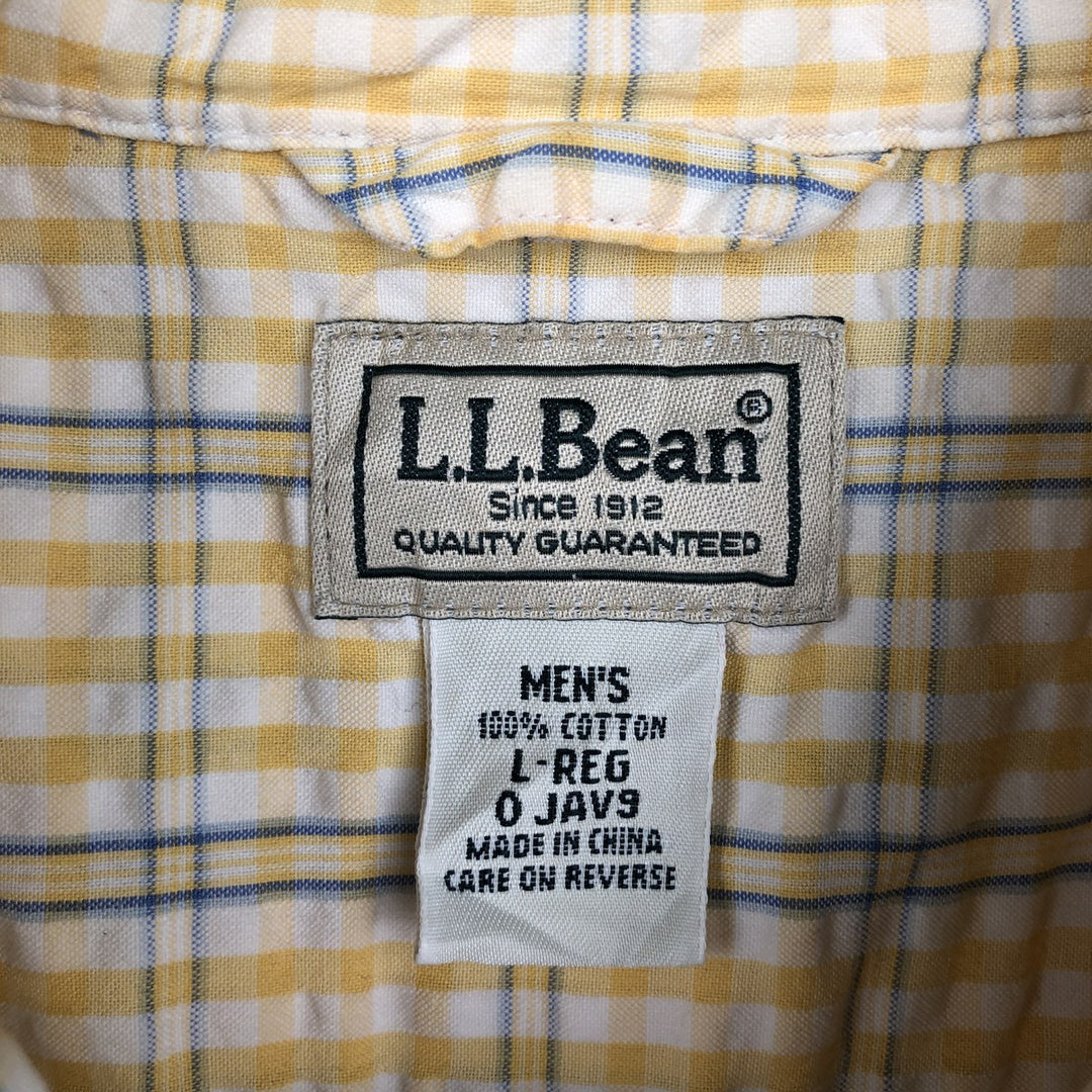 90s-00'S L.L.Bean Seersucker Short-Sleeve Cotton Check Shirt, Boxy Shirt, Men's Size L (Equivalent), Vintage cotton yellow type Vintage Second Hand