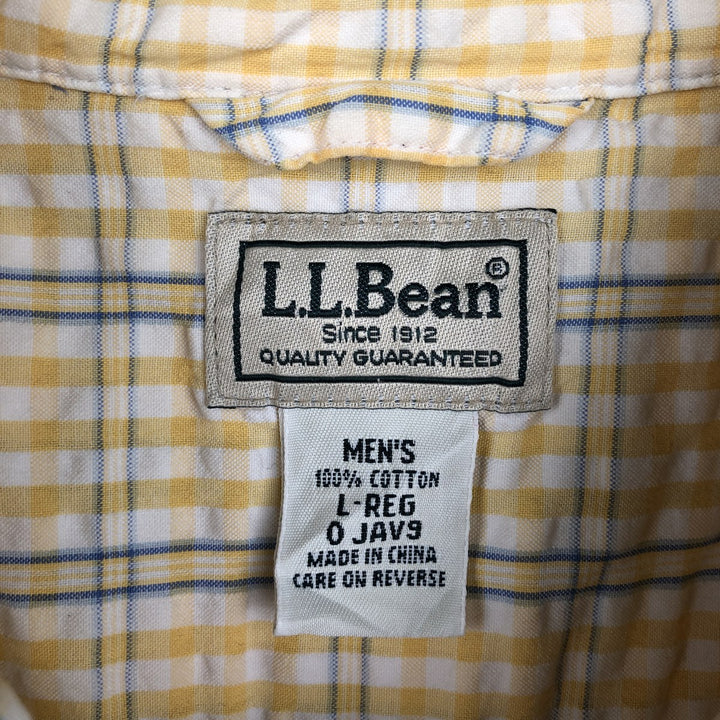 90s-00'S L.L.Bean Seersucker Short-Sleeve Cotton Check Shirt, Boxy Shirt, Men's Size L (Equivalent), Vintage cotton yellow type Vintage Second Hand