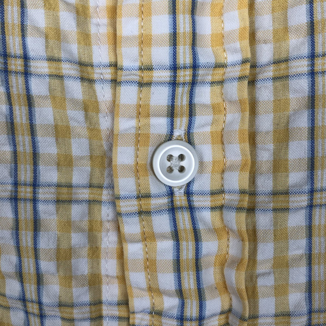 90s-00'S L.L.Bean Seersucker Short-Sleeve Cotton Check Shirt, Boxy Shirt, Men's Size L (Equivalent), Vintage cotton yellow type Vintage Second Hand