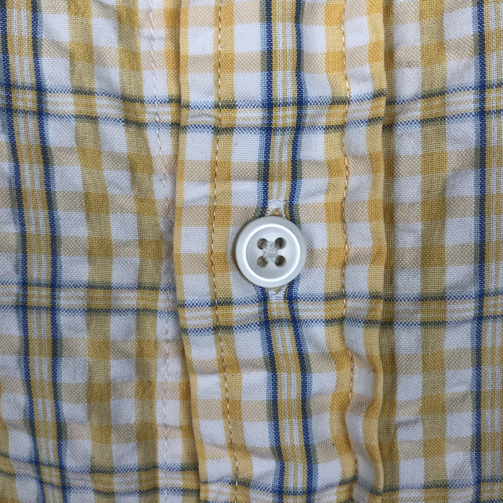 90s-00'S L.L.Bean Seersucker Short-Sleeve Cotton Check Shirt, Boxy Shirt, Men's Size L (Equivalent), Vintage cotton yellow type Vintage Second Hand