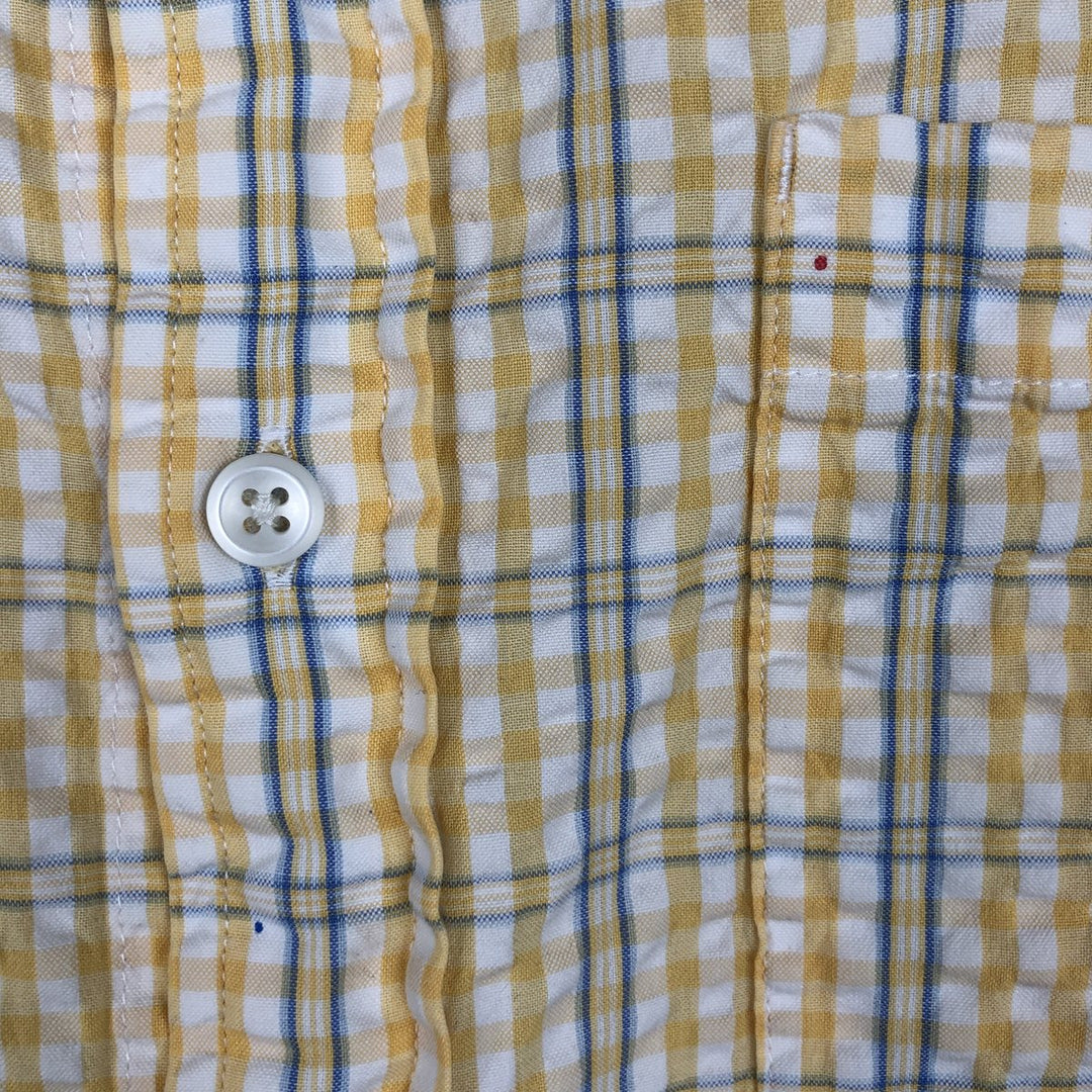 90s-00'S L.L.Bean Seersucker Short-Sleeve Cotton Check Shirt, Boxy Shirt, Men's Size L (Equivalent), Vintage cotton yellow type Vintage Second Hand