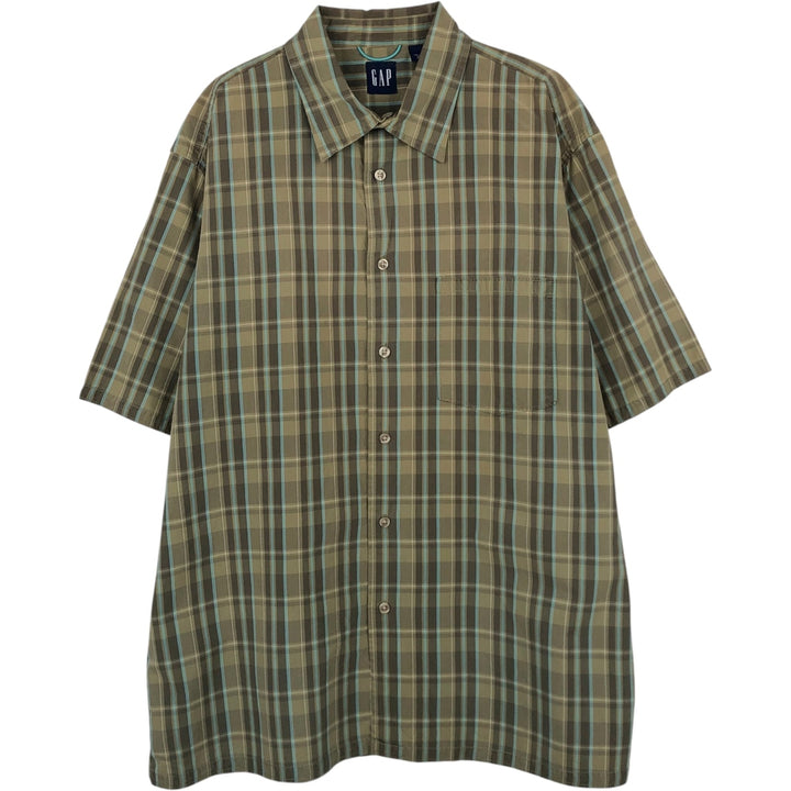 90'S GAP Old Gap Short Sleeve Cotton Check Shirt Box Shirt Men's L Size Vintage cotton Khaki type Vintage Second Hand