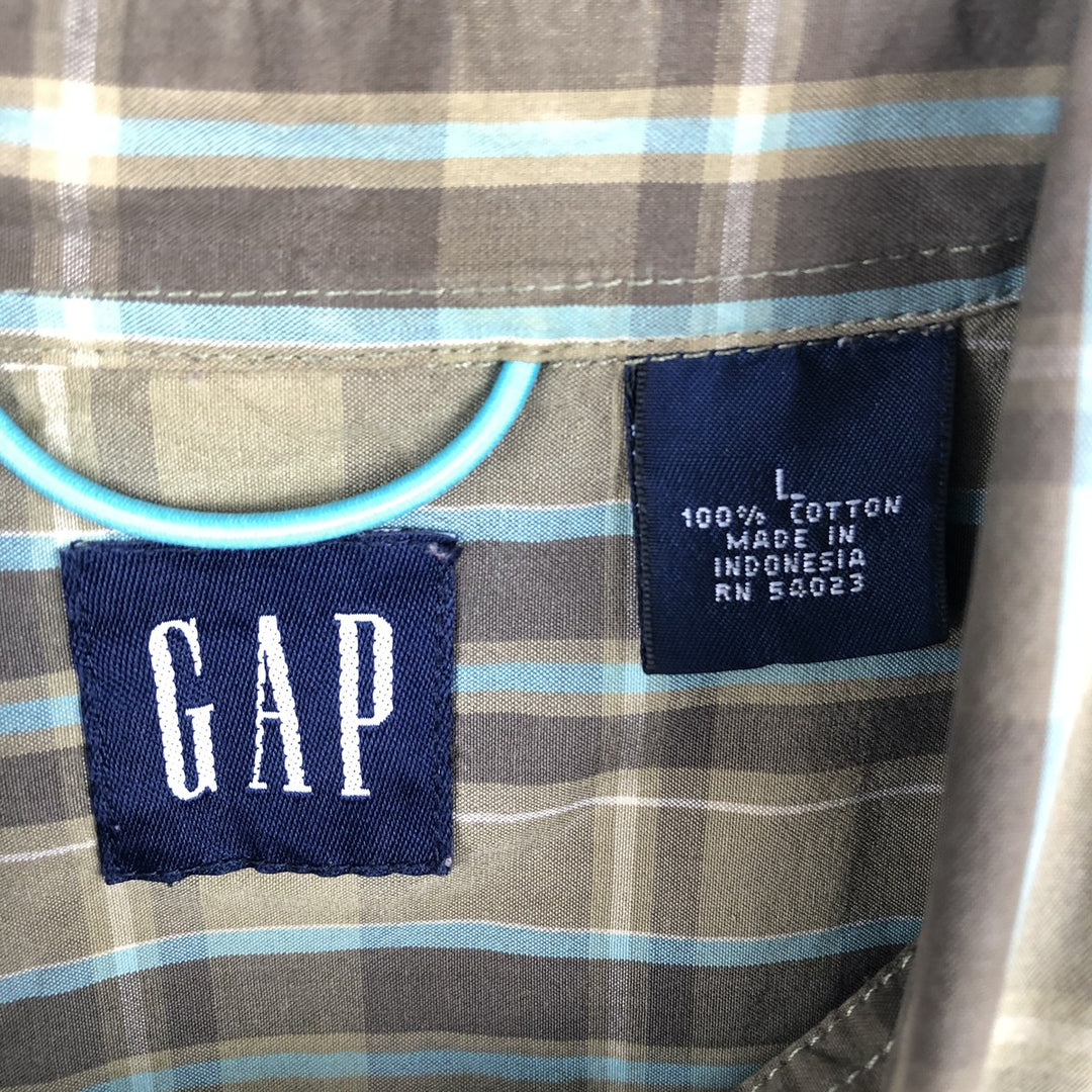 90'S GAP Old Gap Short Sleeve Cotton Check Shirt Box Shirt Men's L Size Vintage cotton Khaki type Vintage Second Hand