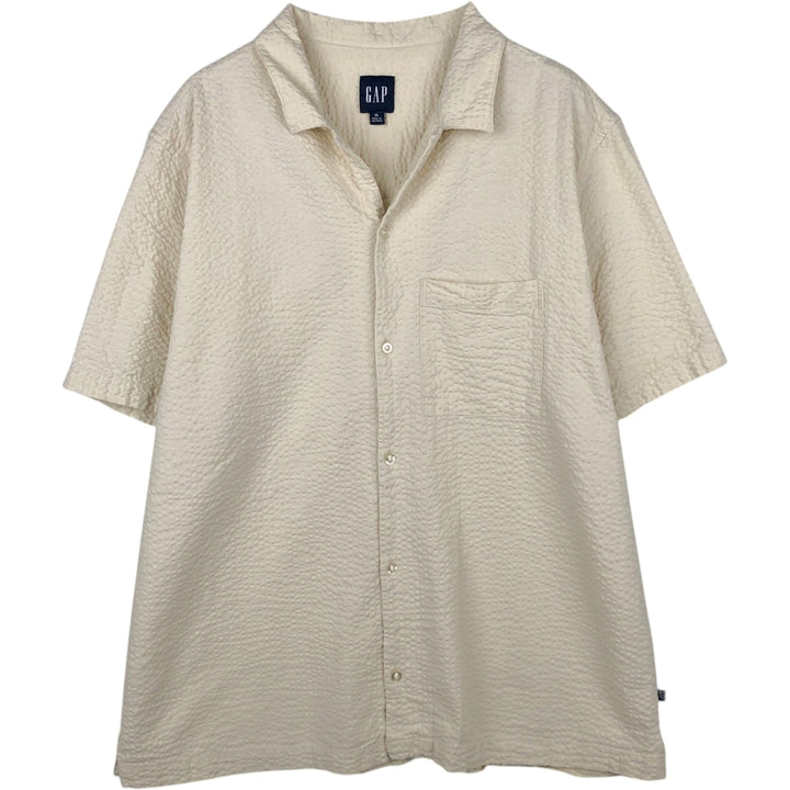 2000'S GAP Seersucker Short-Sleeve Open-Collar Cotton Shirt, Boxy Fit, Men's Size XL cotton unbleached Vintage Second Hand
