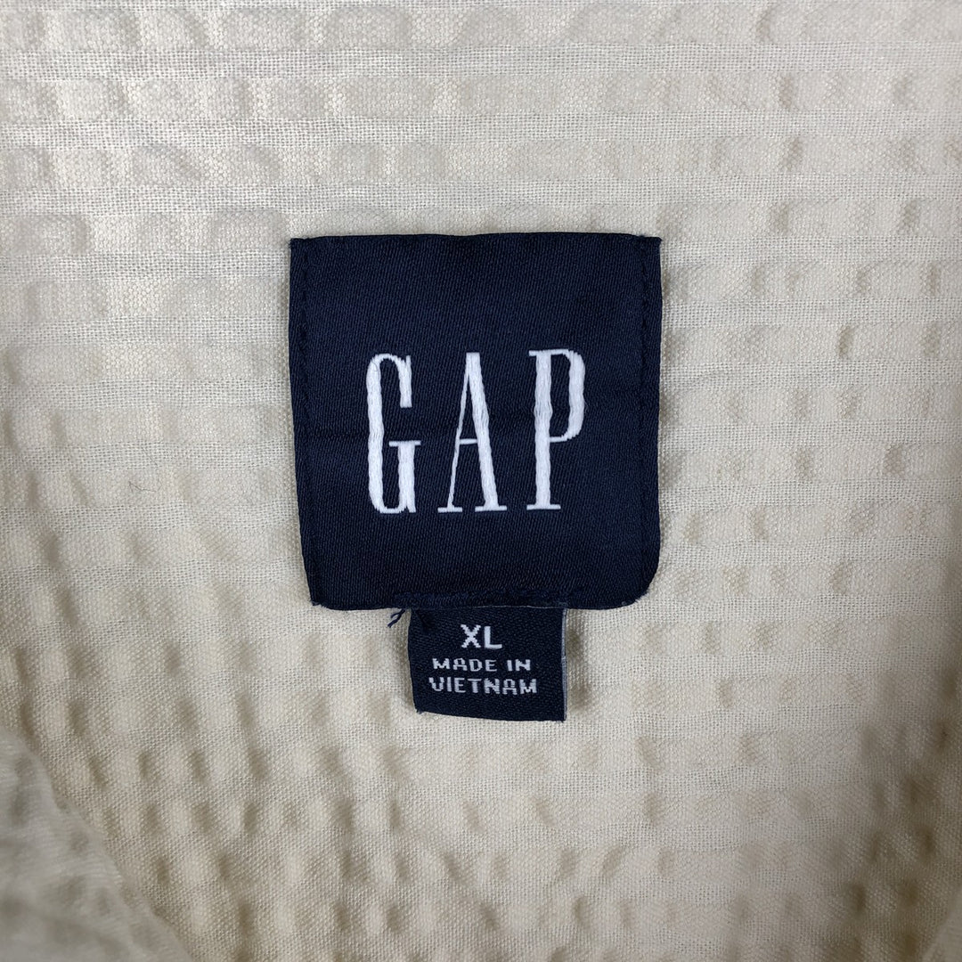 2000'S GAP Seersucker Short-Sleeve Open-Collar Cotton Shirt, Boxy Fit, Men's Size XL cotton unbleached Vintage Second Hand