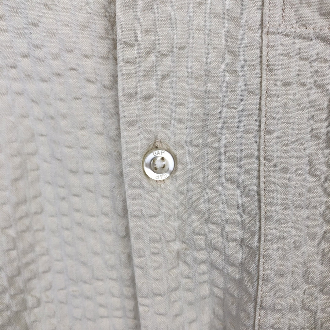 2000'S GAP Seersucker Short-Sleeve Open-Collar Cotton Shirt, Boxy Fit, Men's Size XL cotton unbleached Vintage Second Hand
