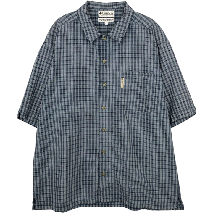 90s-00'S Columbia Short Sleeve Cotton Check Shirt Box Shirt Men's L Size Vintage cotton navy blue type Vintage Second Hand