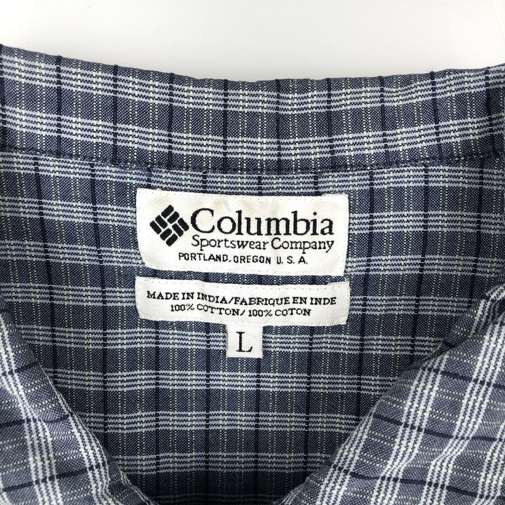 90s-00'S Columbia Short Sleeve Cotton Check Shirt Box Shirt Men's L Size Vintage cotton navy blue type Vintage Second Hand