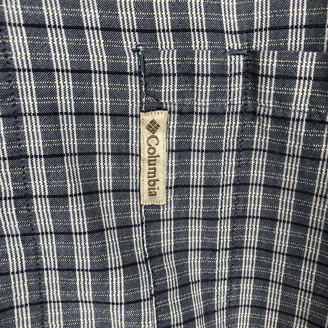 90s-00'S Columbia Short Sleeve Cotton Check Shirt Box Shirt Men's L Size Vintage cotton navy blue type Vintage Second Hand