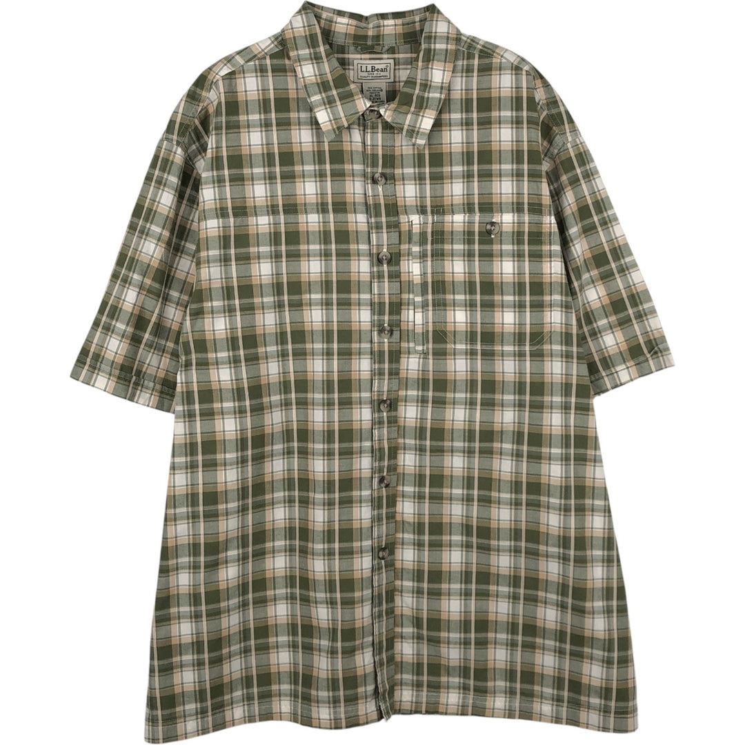 90s-00'S L.L.Bean Short-Sleeve Cotton Check Shirt, Boxy Shirt, Men's Size XL (Equivalent), Vintage cotton Khaki type Vintage Second Hand