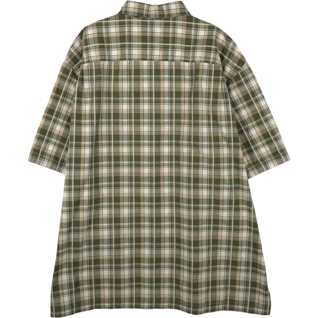 90s-00'S L.L.Bean Short-Sleeve Cotton Check Shirt, Boxy Shirt, Men's Size XL (Equivalent), Vintage cotton Khaki type Vintage Second Hand
