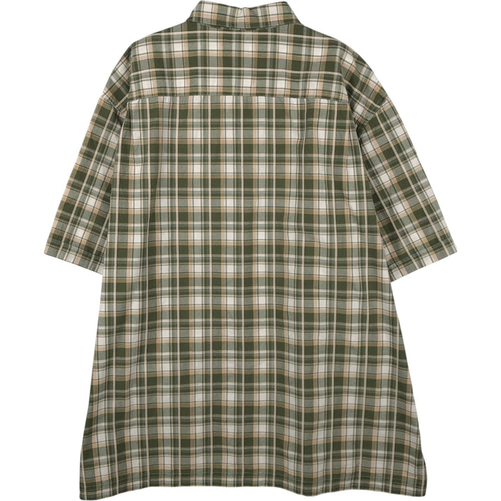 90s-00'S L.L.Bean Short-Sleeve Cotton Check Shirt, Boxy Shirt, Men's Size XL (Equivalent), Vintage cotton Khaki type Vintage Second Hand