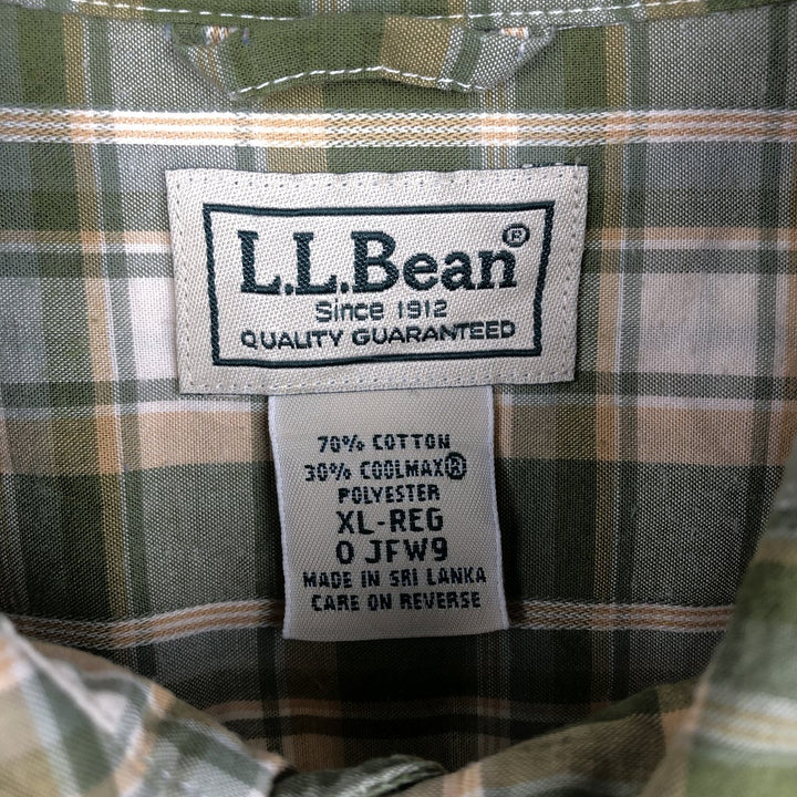 90s-00'S L.L.Bean Short-Sleeve Cotton Check Shirt, Boxy Shirt, Men's Size XL (Equivalent), Vintage cotton Khaki type Vintage Second Hand