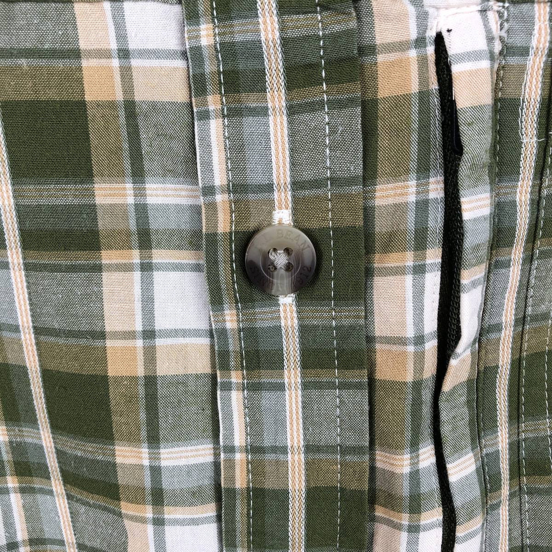 90s-00'S L.L.Bean Short-Sleeve Cotton Check Shirt, Boxy Shirt, Men's Size XL (Equivalent), Vintage cotton Khaki type Vintage Second Hand