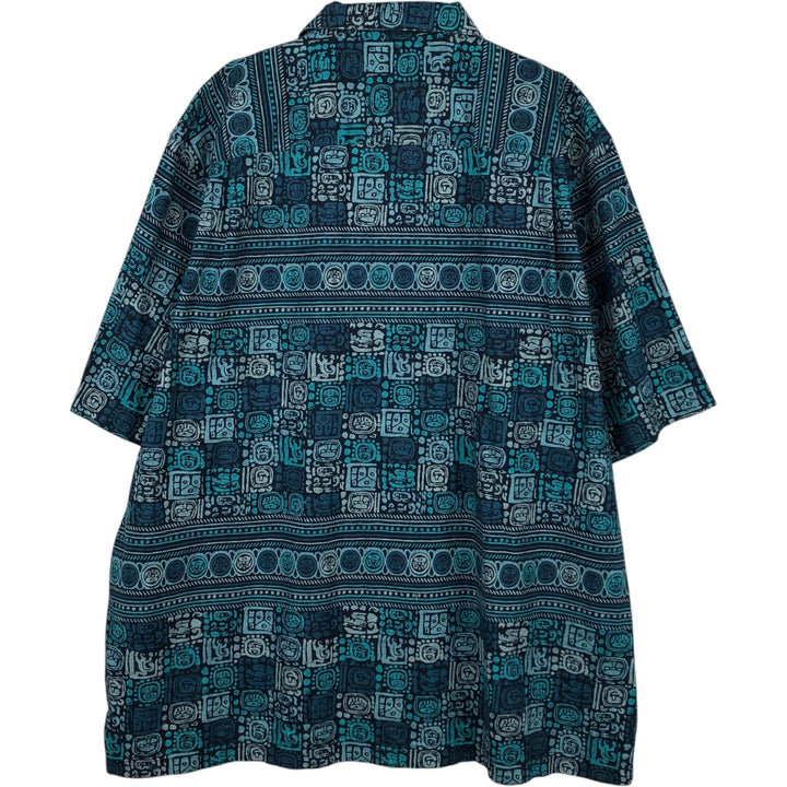 90s-00'S LLBean all-over print short-sleeved open-collar cotton box shirt, men's size XL. Vintage. cotton navy blue type Vintage Second Hand