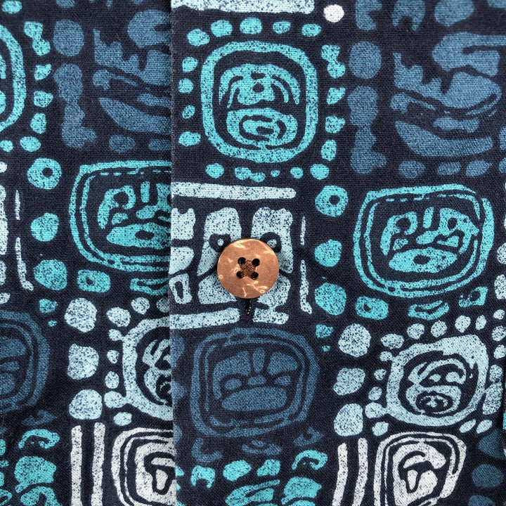90s-00'S LLBean all-over print short-sleeved open-collar cotton box shirt, men's size XL. Vintage. cotton navy blue type Vintage Second Hand