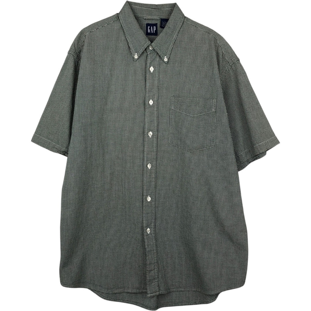 90'S GAP Old Gap Seersucker Short-Sleeve Button-Down Check Shirt Men's Size L (approx.) Vintage cotton Green type dark green Vintage Second Hand