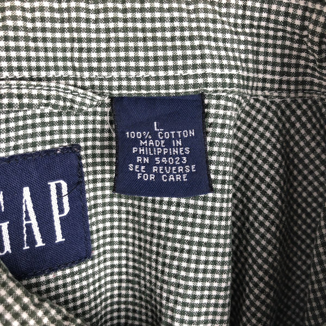 90'S GAP Old Gap Seersucker Short-Sleeve Button-Down Check Shirt Men's Size L (approx.) Vintage cotton Green type dark green Vintage Second Hand
