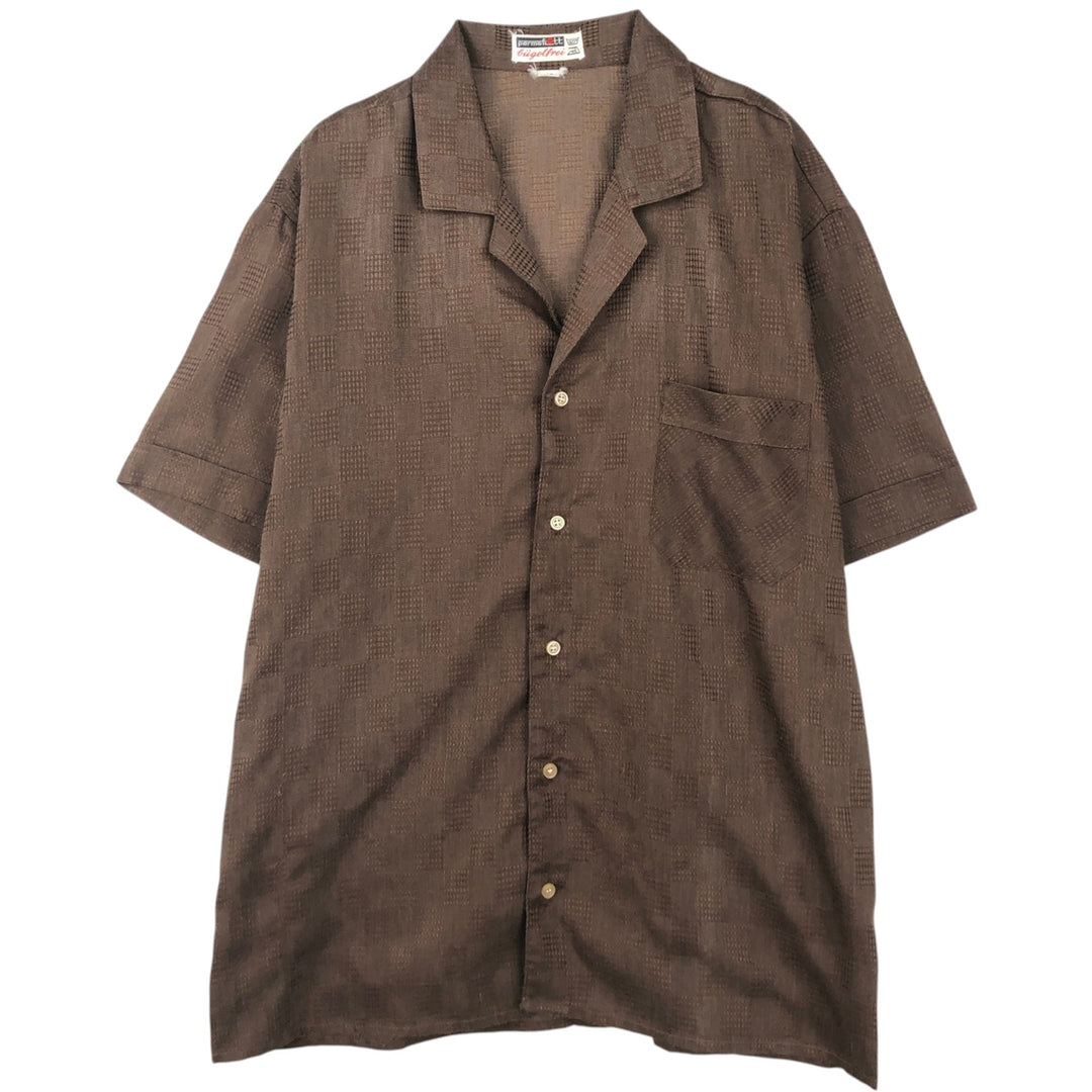 Permafitt All-over print short-sleeved open-collar shirt, boxy style, men's size L equivalent. unclear brown type Vintage Second Hand