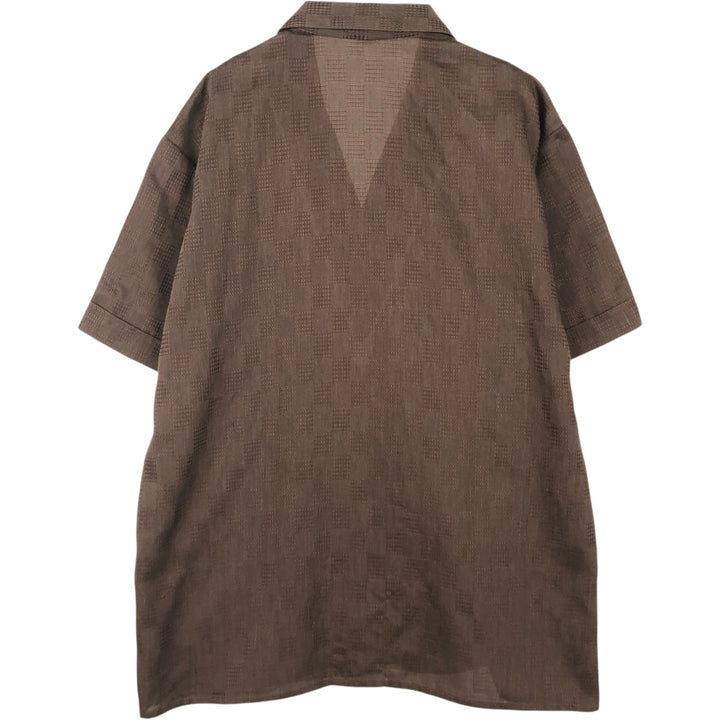 Permafitt All-over print short-sleeved open-collar shirt, boxy style, men's size L equivalent. unclear brown type Vintage Second Hand