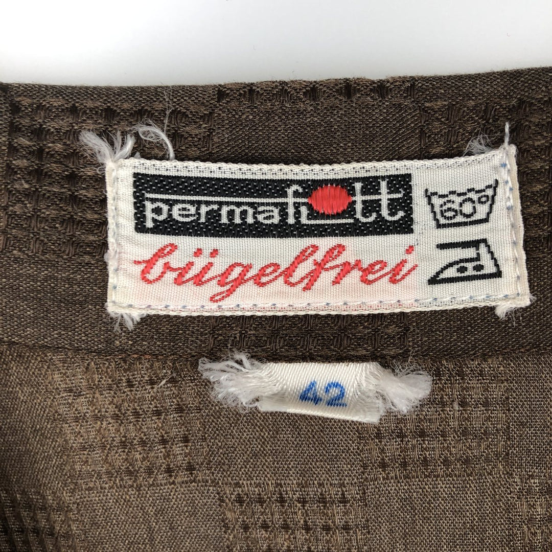 Permafitt All-over print short-sleeved open-collar shirt, boxy style, men's size L equivalent. unclear brown type Vintage Second Hand