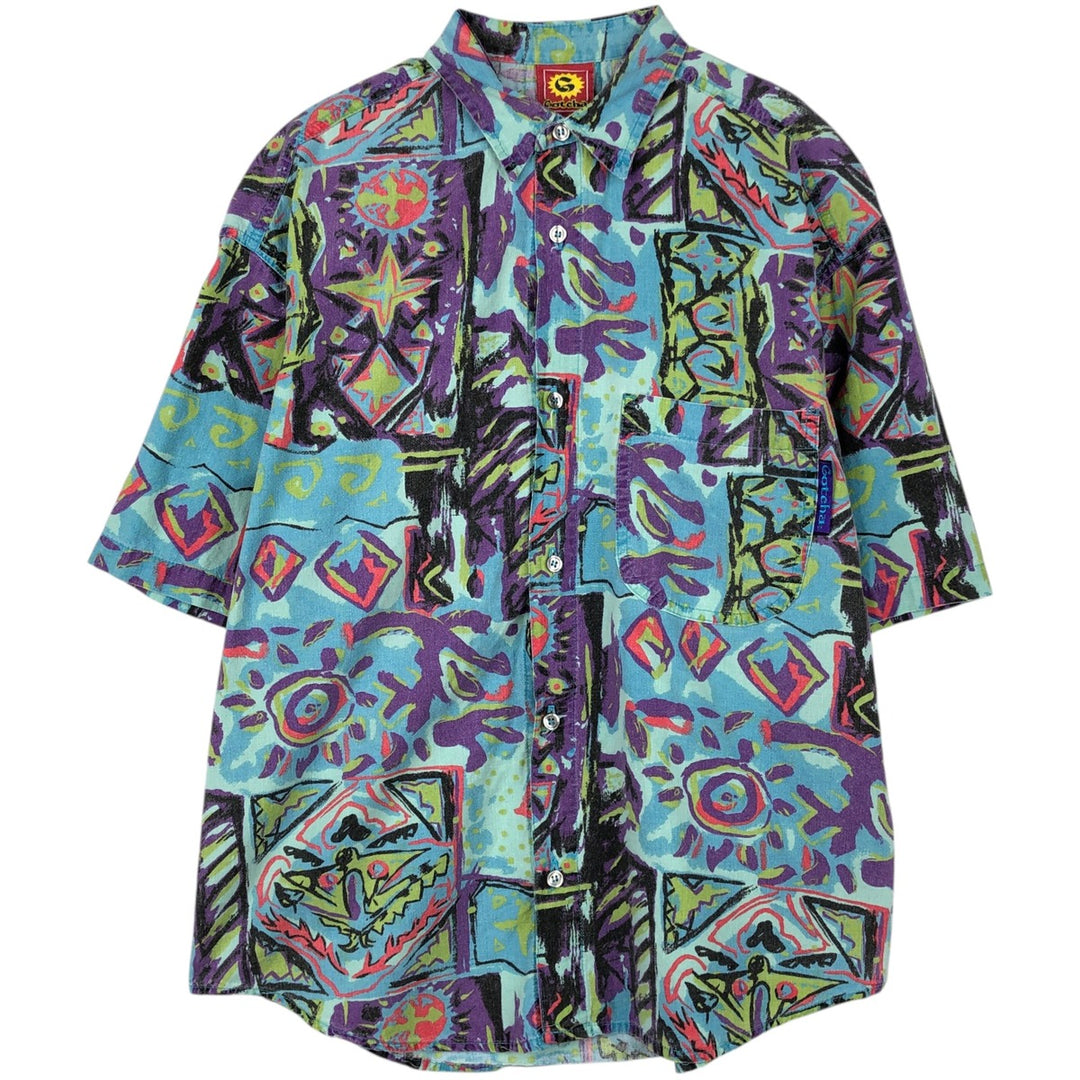 GOTCHA all-over print short-sleeved cotton shirt, made in USA, men's size S equivalent, vintage. cotton Blue type light blue Vintage Second Hand