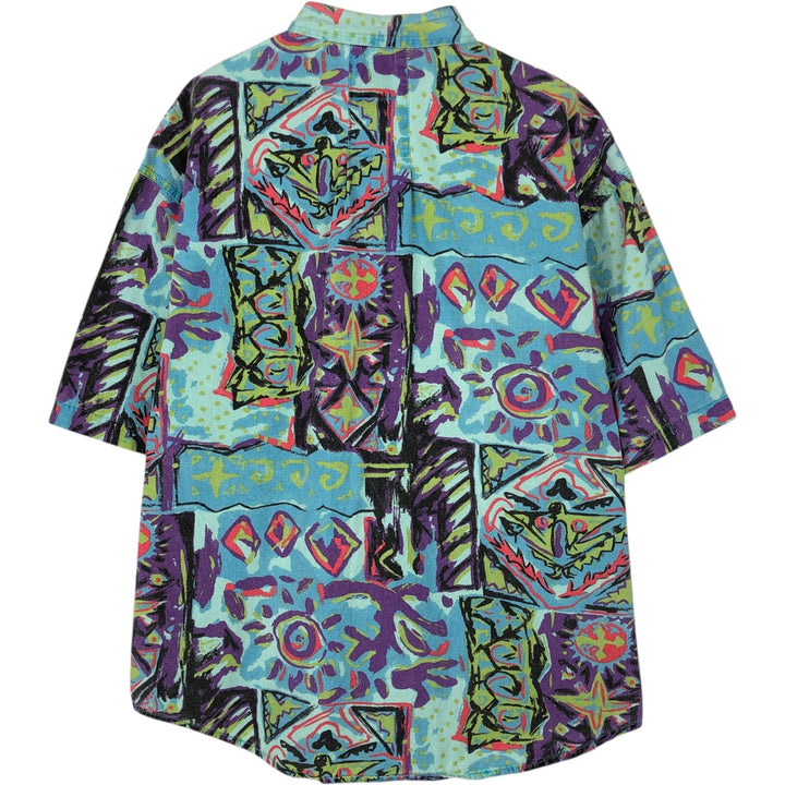 GOTCHA all-over print short-sleeved cotton shirt, made in USA, men's size S equivalent, vintage. cotton Blue type light blue Vintage Second Hand