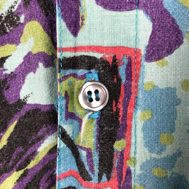 GOTCHA all-over print short-sleeved cotton shirt, made in USA, men's size S equivalent, vintage. cotton Blue type light blue Vintage Second Hand