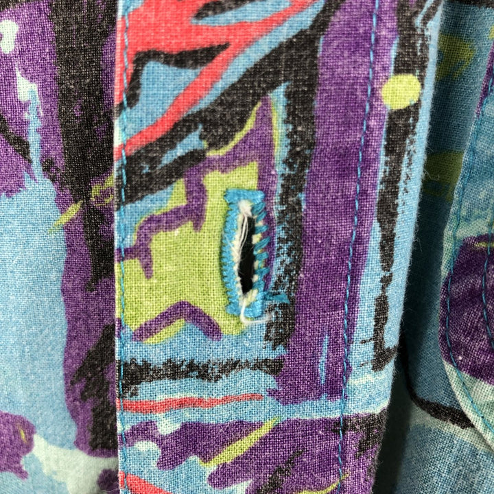 GOTCHA all-over print short-sleeved cotton shirt, made in USA, men's size S equivalent, vintage. cotton Blue type light blue Vintage Second Hand