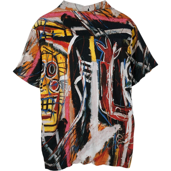 Ripple Junction Basquiat All-Over Print Short-Sleeve Open Collar Viscose Shirt Box Shirt Men's Size L Viscose black type Vintage Second Hand