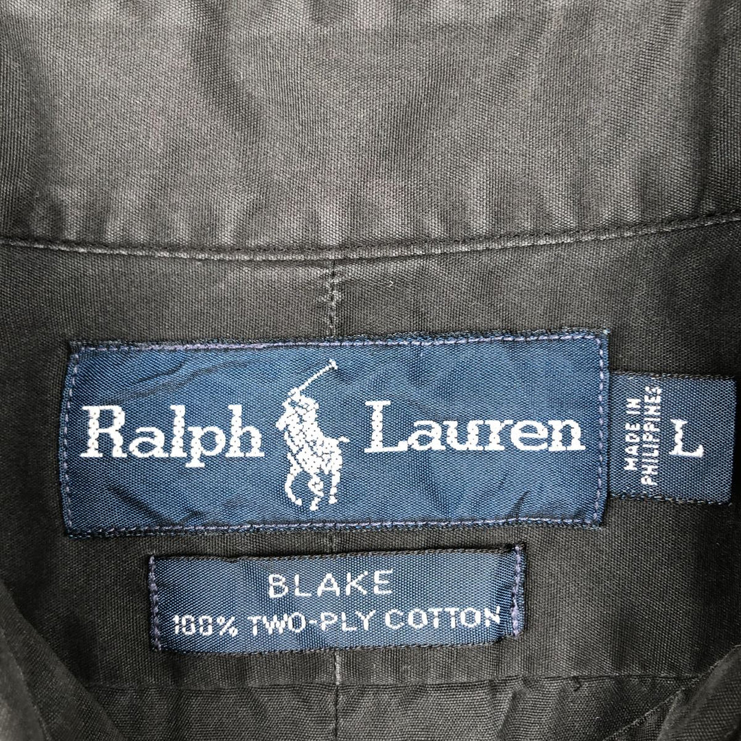 Ralph Lauren BLAKE short sleeve button down shirt, men's size L cotton black type Vintage Second Hand