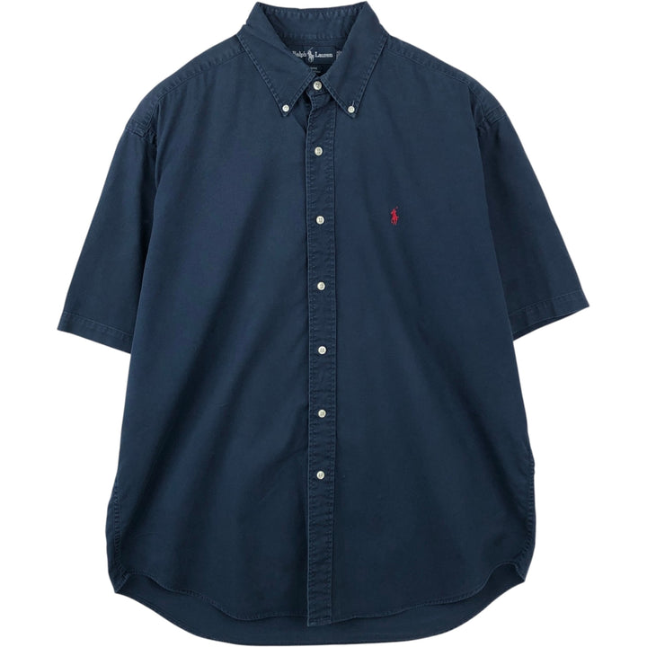 Ralph Lauren BLAIRE short sleeve button down shirt, men's size L cotton navy blue type Vintage Second Hand