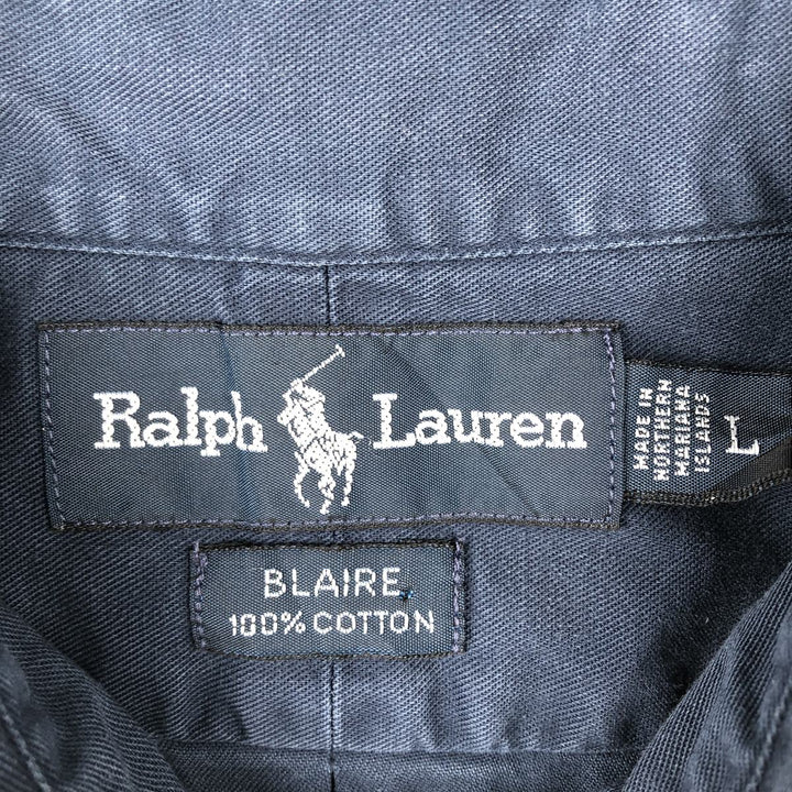 Ralph Lauren BLAIRE short sleeve button down shirt, men's size L cotton navy blue type Vintage Second Hand