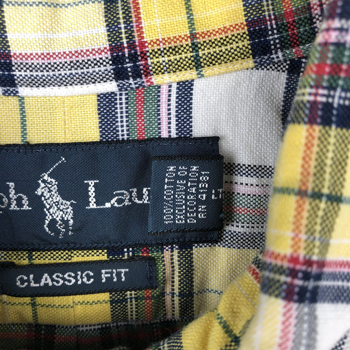 Ralph Lauren Classic Fit Short Sleeve Button Down Check Shirt Men's M cotton yellow type Vintage Second Hand