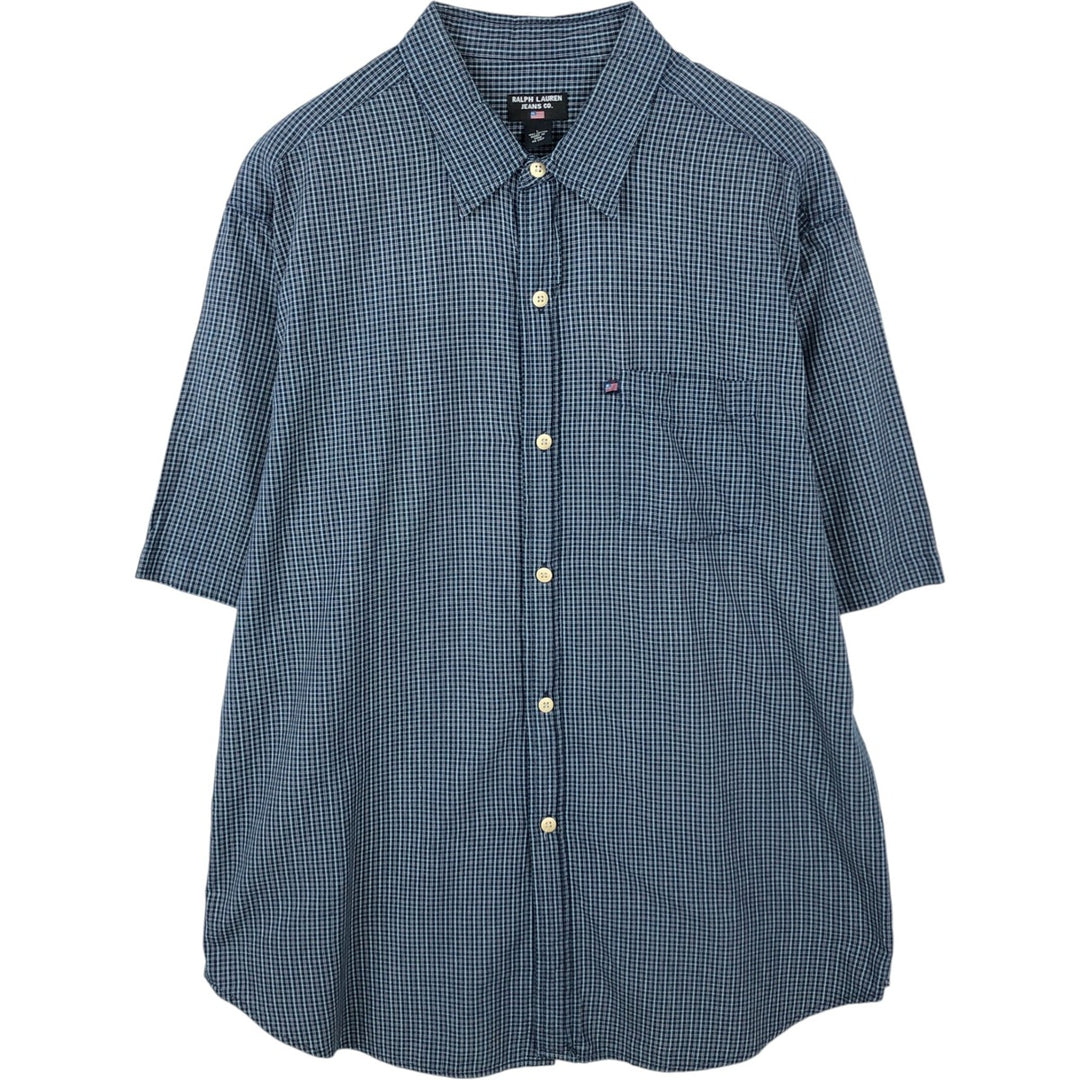 2000'S Ralph Lauren RALPH LAUREN JEANS CO Short-Sleeve Cotton Check Shirt, Men's Size L (approx.) cotton navy blue type Vintage Second Hand