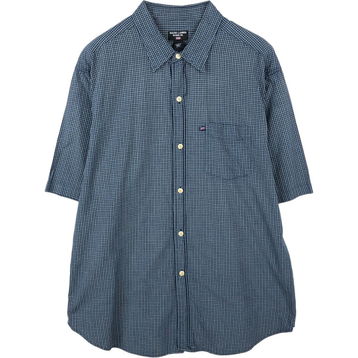 2000'S Ralph Lauren RALPH LAUREN JEANS CO Short-Sleeve Cotton Check Shirt, Men's Size L (approx.) cotton navy blue type Vintage Second Hand