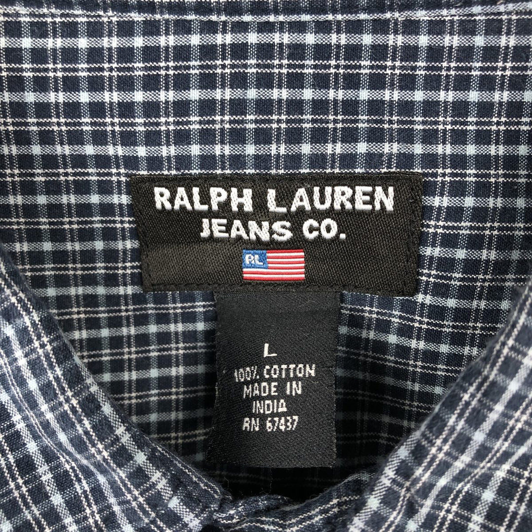 2000'S Ralph Lauren RALPH LAUREN JEANS CO Short-Sleeve Cotton Check Shirt, Men's Size L (approx.) cotton navy blue type Vintage Second Hand