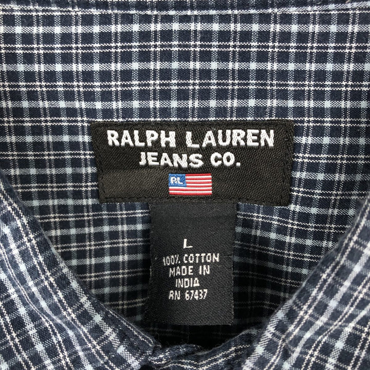 2000'S Ralph Lauren RALPH LAUREN JEANS CO Short-Sleeve Cotton Check Shirt, Men's Size L (approx.) cotton navy blue type Vintage Second Hand