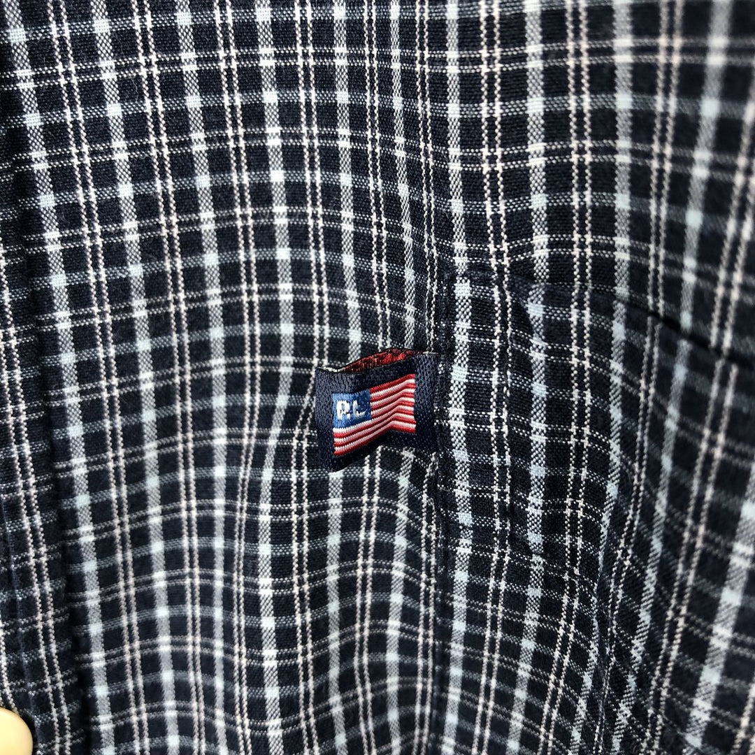 2000'S Ralph Lauren RALPH LAUREN JEANS CO Short-Sleeve Cotton Check Shirt, Men's Size L (approx.) cotton navy blue type Vintage Second Hand