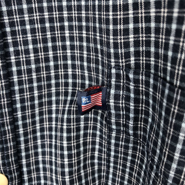 2000'S Ralph Lauren RALPH LAUREN JEANS CO Short-Sleeve Cotton Check Shirt, Men's Size L (approx.) cotton navy blue type Vintage Second Hand