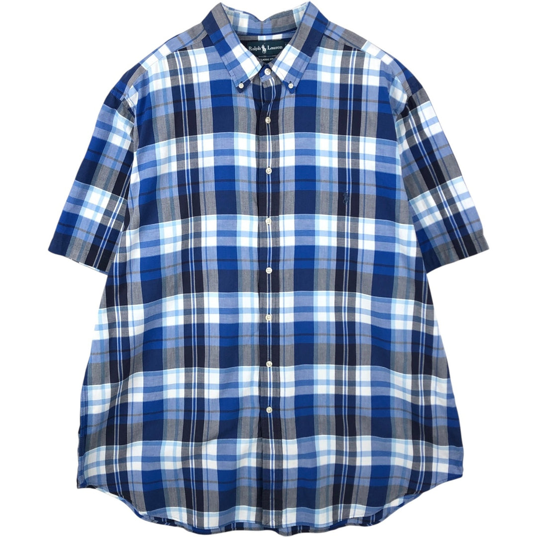 Ralph Lauren Classic Fit short sleeve button down check shirt for men, size XXL cotton blue type Vintage Second Hand