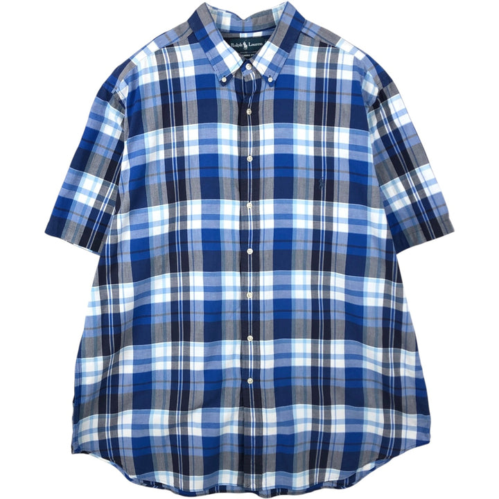 Ralph Lauren Classic Fit short sleeve button down check shirt for men, size XXL cotton blue type Vintage Second Hand