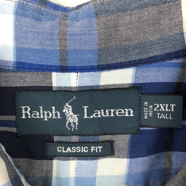 Ralph Lauren Classic Fit short sleeve button down check shirt for men, size XXL cotton blue type Vintage Second Hand