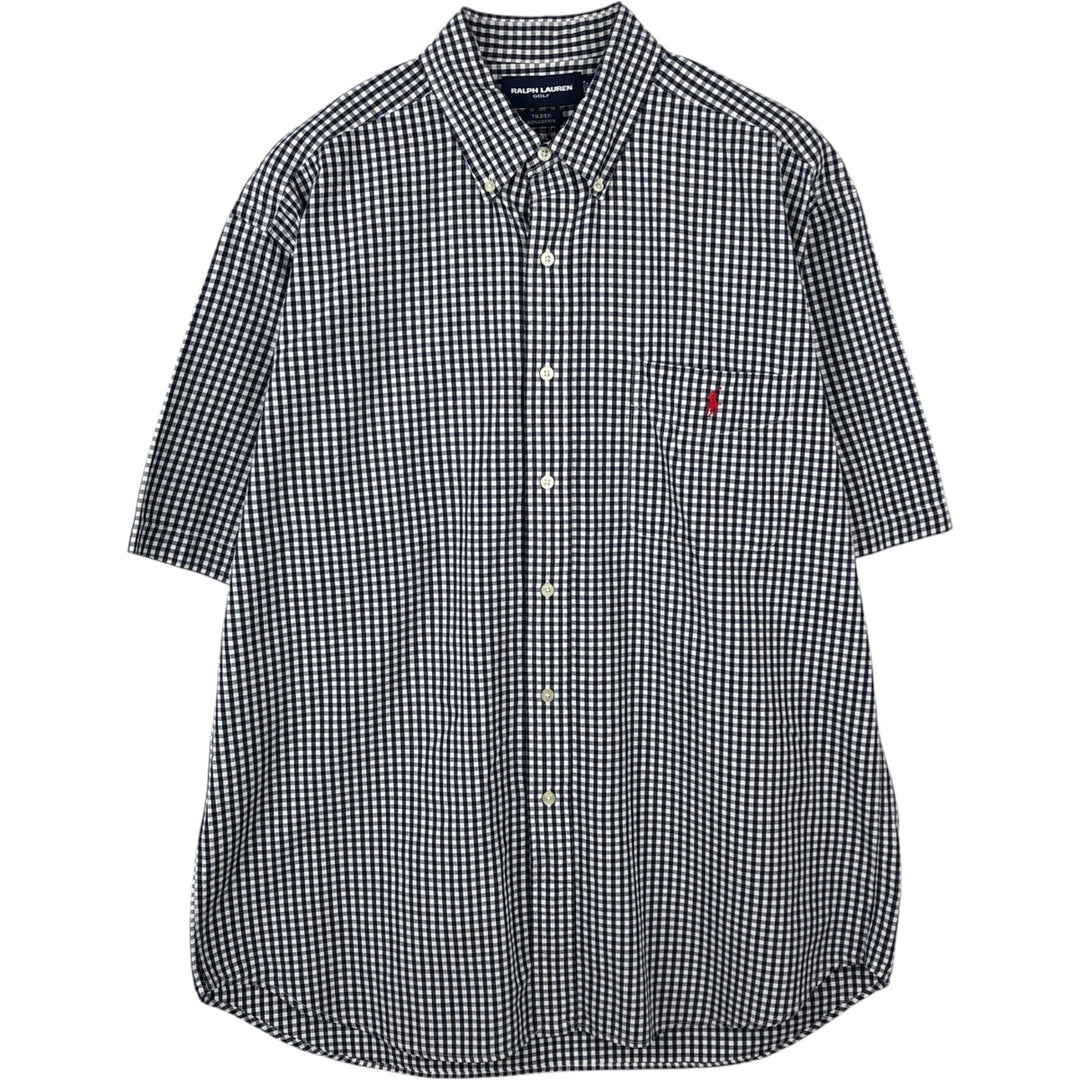 Ralph Lauren GOLF Polo Golf TILDEN Gingham Check Short-Sleeve Button-Down Check Shirt, Men's Size L (approx.) cotton navy blue type Vintage Second Hand